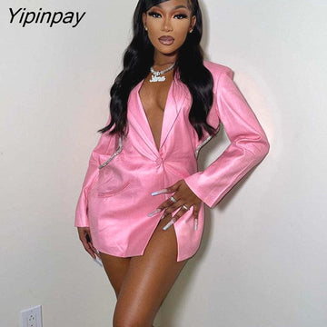 Yipinpay Cutout Backless Shinny Women's Blazer Female Long Sleeve One Button Suit Coat Tops 2023 Autumn Splicing Streetwear Outfit